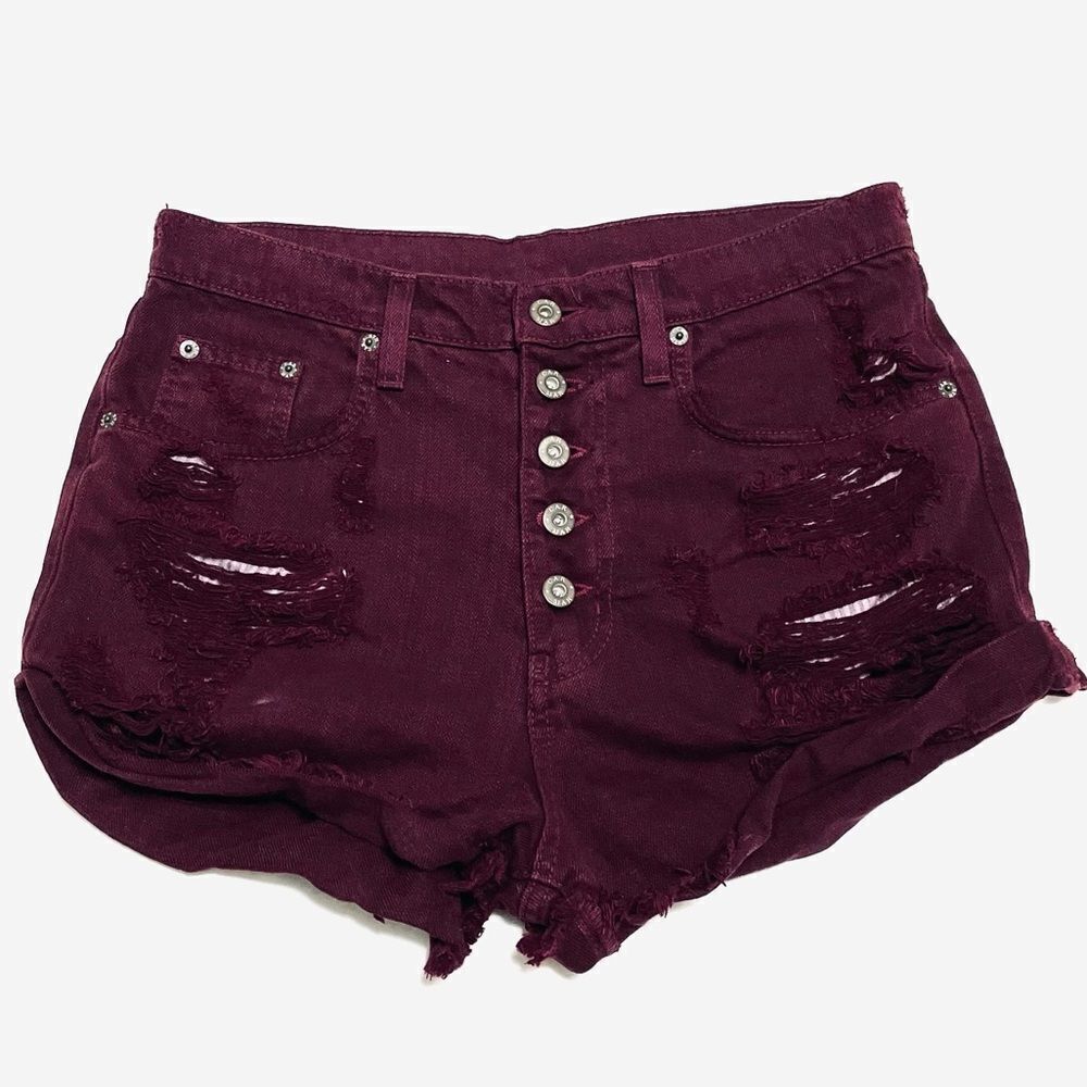 Carmar Shorts TITANIA EXPOSED BUTTON DENIM SHORTS Burgundy Size 28